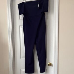 Fashion Nova Dark Blue Off-Shoulder Jumpsuit
